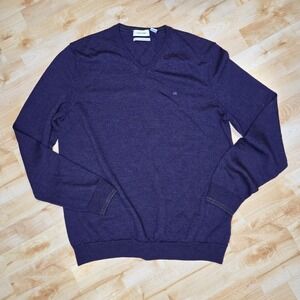 Calvin Klein Mens Extra Fine Merino Wool Sweater Purple V‎ Neck XL
